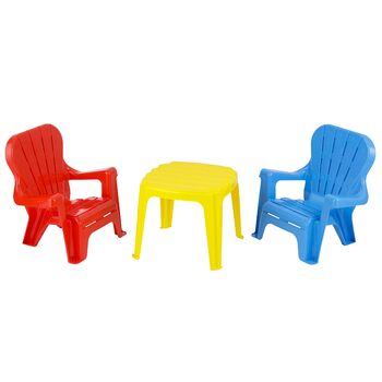 Дитячий комплект столу та 2 стільців з пластику, дитяча група сидінь з 3 предметів, легко миється та не потребує складання, підходить для використання в приміщенні та на вулиці, світло-блакитний, жовтий та червоний