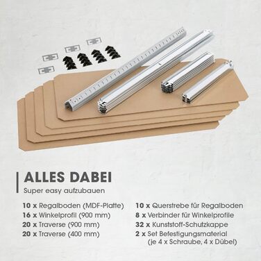 Високий стелаж EASYmaxx, комплект з 2 шт., 180x90x40 см Вантажопідйомність 1750 кг, 175 кг на полицю Стелажі та верстак Підвальні стелажі, стелажі для зберігання з 10 регульованими полицями Підвал, гараж, кімната для хобі, майстерня, високий стелаж, компл