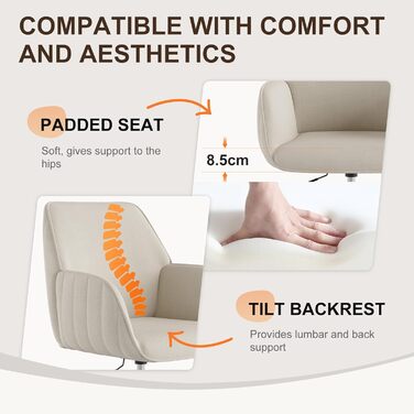 Офісне крісло, крісло для роботи, крісло для домашнього офісу, до 136 кг, обертове крісло, оксамитове крісло-туалет з підлокітниками та колесами, ергономічне, зручне, для жінок та дівчат, регульована висота, для спальні, домашнього офісу, білий оксамит, т
