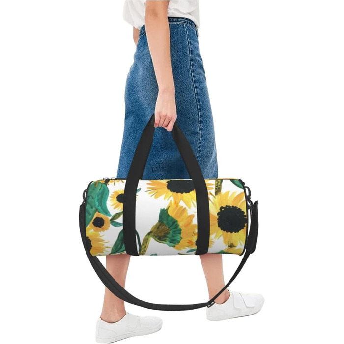 Спортивна сумка, дорожня сумка, соняшник, акварельний принт, чорний колір, універсальний розмір
