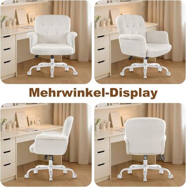 Офісне крісло ZZH для домашнього офісу, зручне, м&39яке, пухнасте крісло для туалетного столика з колесами та підлокітниками, миле поворотне комп&39ютерне сидіння з плюшевого оксамиту для спальні, макіяж, білий колір