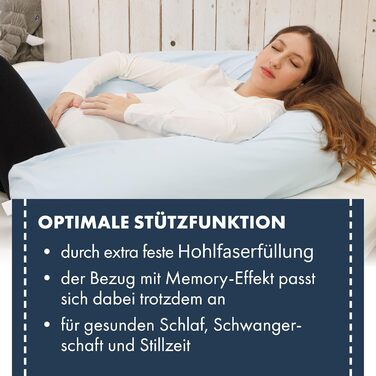 Подушка для сну на боці Moon Feeling, стьобана, надтвердий наповнювач, подушка для годування, вага наповнювача 1600 г, на блискавці, можна прати при 95C (40 x 145 см)