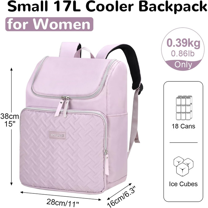 Жіночий рюкзак-холодильник 17 л, маленький терморюкзак, ізольований рюкзак-холодильник для кемпінгу, пікніка, пляжу, фіолетовий
