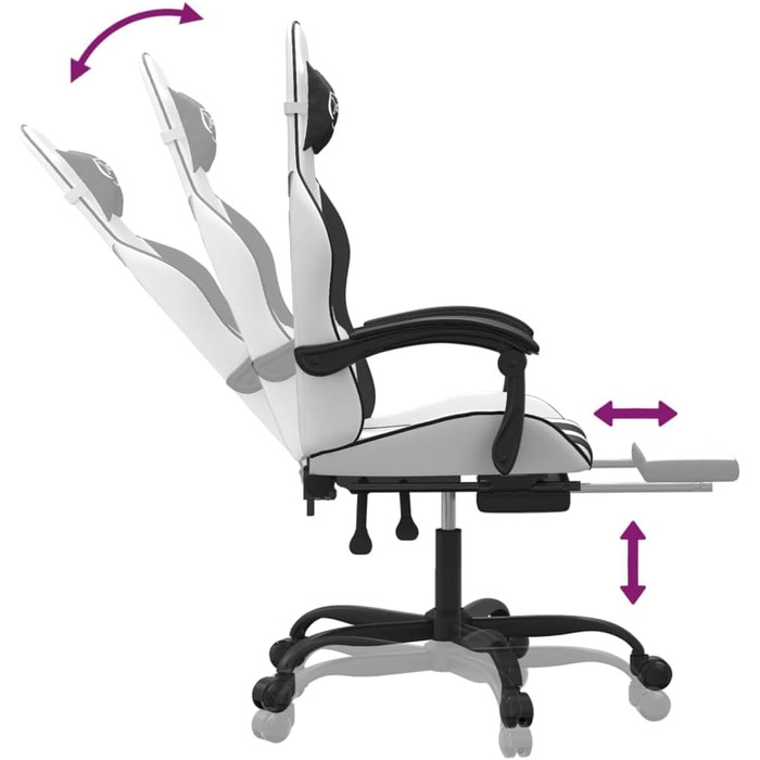 Ігрове крісло з підставкою для ніг, крісло для ПК, ігрове крісло, крісло для геймерів, крісла для домашнього офісу, крісла для ігор, комп&39ютерне крісло, крісло для PlayStation, біла та чорна штучна шкіра