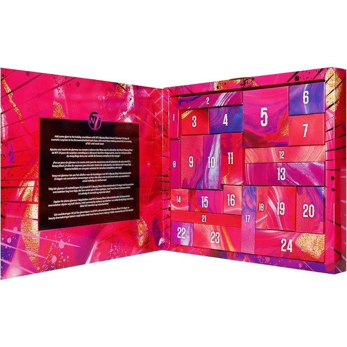 Різдвяний календар W7 Beauty Blast 2025 24 індивідуально упаковані косметичні сюрпризи на Різдво ідеї подарунків без жорстокості до тварин