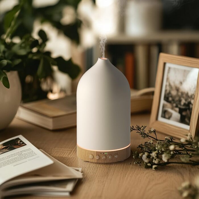 Керамічний ароматичний дифузор SALKING, білий шумовий дифузор для ефірних олій, ультразвуковий ароматерапевтичний дифузор ароматичних олій, ароматична лампа з автоматичним вимкненням для домашнього офісу йоги 200 мл