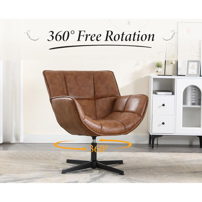 Крісло Chairus Lounge Крісло для вітальні Обертове крісло-крило з м&39якої шкіри PU Крісло-акцент з металевими ніжками Спальня (коричневий) Штучна шкіра Коричневий