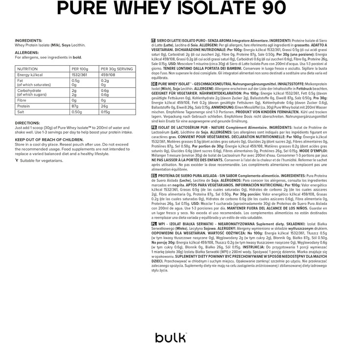Протеїн Bulk Pure Whey Isolate 90, без смаку, 2,5 кг (1 упаковка)