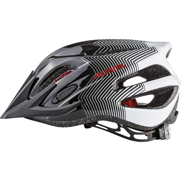 Амортизуючий, легкий та стабільний велосипедний шолом зі світлодіодом для дітей, чорно-біло-червоний, 50-55 см, 2.0 -