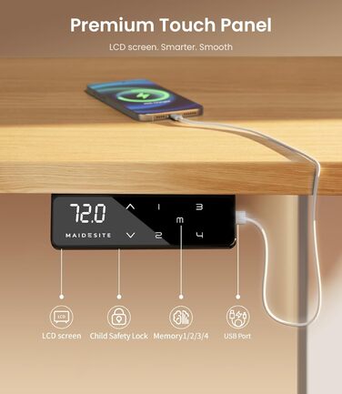 Електричний стіл MAIDeSITe з потужним двигуном, регульованою по висоті рамою столу з двосекційними ніжками та 4 налаштуваннями пам&39яті - T1 Pro (білий)