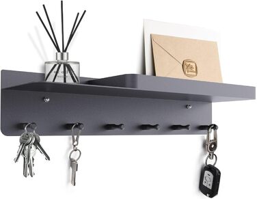 Ключниця Honsdom з полицею і 6 гачками, ключниця чорна, ключниця-органайзер, ключниця без свердління для настінного кріплення для
