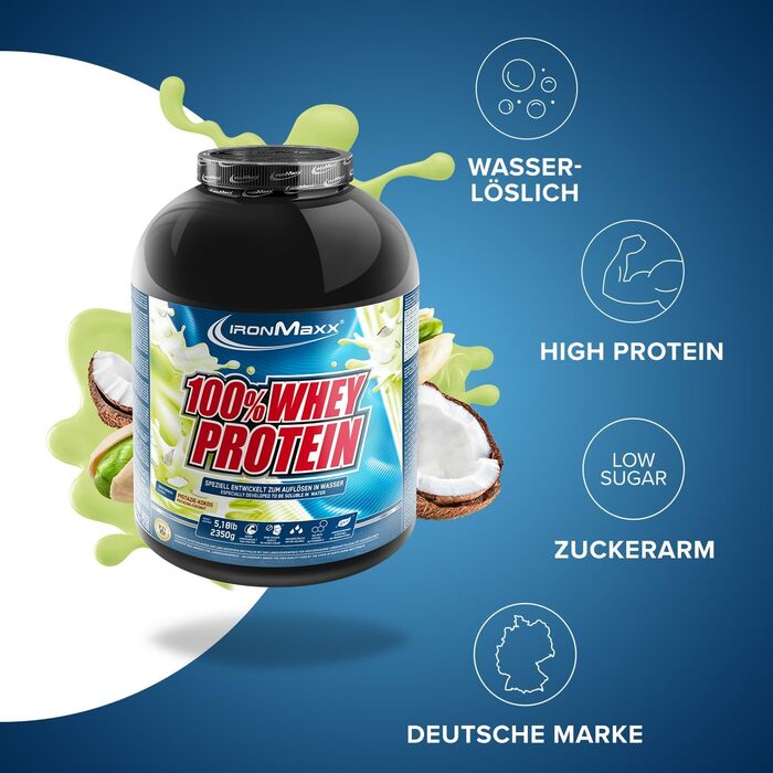 Сироватковий протеїновий порошок IronMaxx®, 2350 г, Фісташки-Кокос