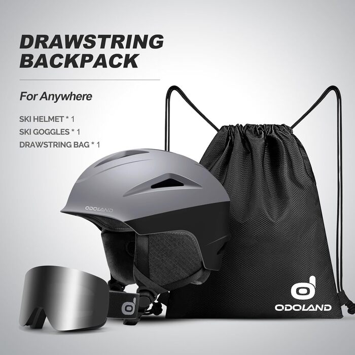 Комплект лижного шолома та окулярів Odoland, шолом для сноуборду та окуляри для сноуборду для жінок, чоловіків та дітей, лижні окуляри із захистом від ультрафіолету 400, стійкі до вітру, окуляри для сноуборду для катання на лижах та альпінізму, розмір L (