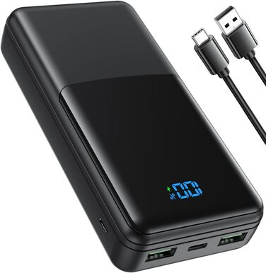 Портативний Power Bank USB C 30W Fast Charging Power Bank зі світлодіодним дисплеєм Зовнішня батарея мобільного телефону з 3 виходами та 2 входами для смартфонів, планшетів, AirPods тощо, 27000mAh