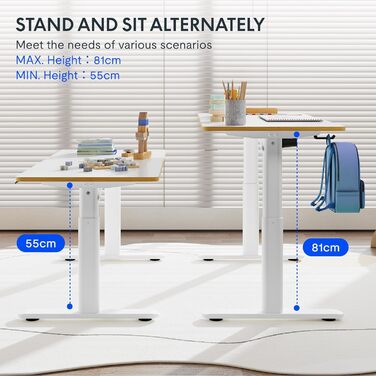 Дитяча парта FLEXISPOT, електрична парта з регулюванням висоти 120 x 60 см, для дітей від 6 років, ергономічна стільниця, вантажоп