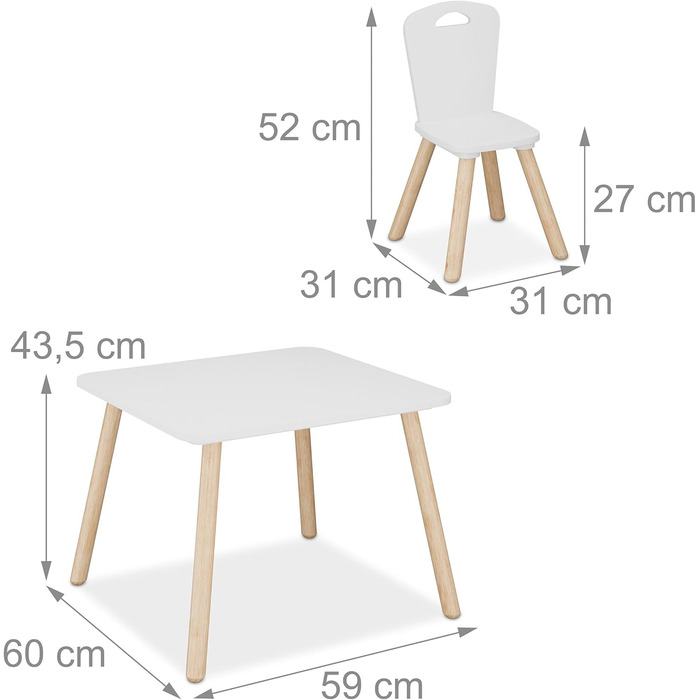 Дитячий комплект меблів Relaxdays, 3 предмети, дитячий стіл з 2 стільцями, для дівчаток та хлопчиків, зона відпочинку для дитячої кімнати, білий/натуральний