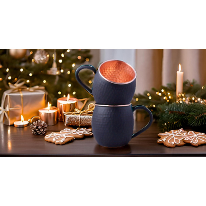 Набір кухлів STAGLIFE з чорної міді - кухлі Moscow Mule з чистої міді, комплект з 2 для чоловіків - мідний кухоль для Moscow Mule, 2 шт. (1 упаковка) з димчастим покриттям