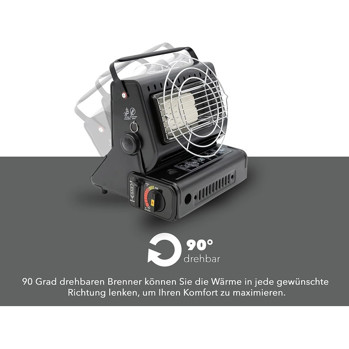 Портативний газовий обігрівач та газова плита 2-в-1 поворотний на 90 міні-обігрівач для кемпінгу керамічний пальник газовий обігрівач функція приготування їжі, обігрівач для намету (4 газові картриджі)