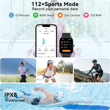 Розумний годинник для чоловіків та жінок з функцією телефону Bluetooth-годинник з функцією дзвінків, водонепроникний розумний годинник, фітнес-трекер з монітором серцевого ритму, монітор сну, крокомір, спортивний годинник, Android/iOS, чорний