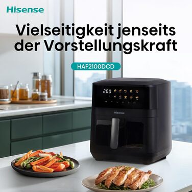 Аерофритюрниця Hisense HAF2100DCD, 2100 Вт, 7.7 л, 10 програм, антипригарне покриття, функція відкладеного старту, чорна