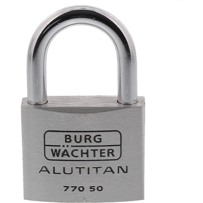 Замок навісний Burg-Wchter Alutitan 770 50 SB, алюмінієвий, дужка 8 мм, висота дужки 50 мм, 2 ключі в комплекті