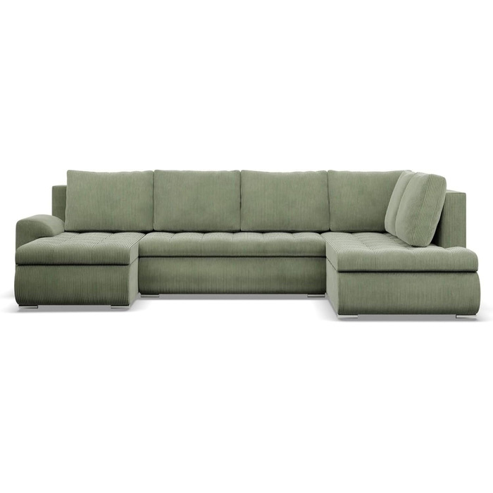 Кутовий диван з функцією сну та 3 відділеннями для зберігання FORESTA 300x89x200 (ШxВxГ) Cord - Зелений - Пуф правий Кутовий диван, U-подібний диван, диван для вітальні, дивани та кушетки, кутовий розкладний диван правий Cord - Зелений (Poso 047)