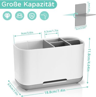 Тримач для зубних щіток, електричний органайзер для зубних щіток, регульована пластикова підставка для зубних щіток із неслизькою основою, 4 відділення для зубних щіток 2 слоти для зберігання