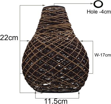 Абажур з бамбукового ротанга, легка збірка, ретро промисловий стельовий світильник, підвісний світильник для кухні, їдальні, E27, включаючи редукційну пластину (форма вази)