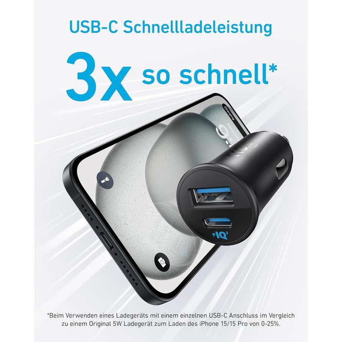 Автомобільний зарядний пристрій Anker USB-C, 2-портовий автомобільний адаптер живлення Type-C потужністю 30 Вт, автомобільний заря