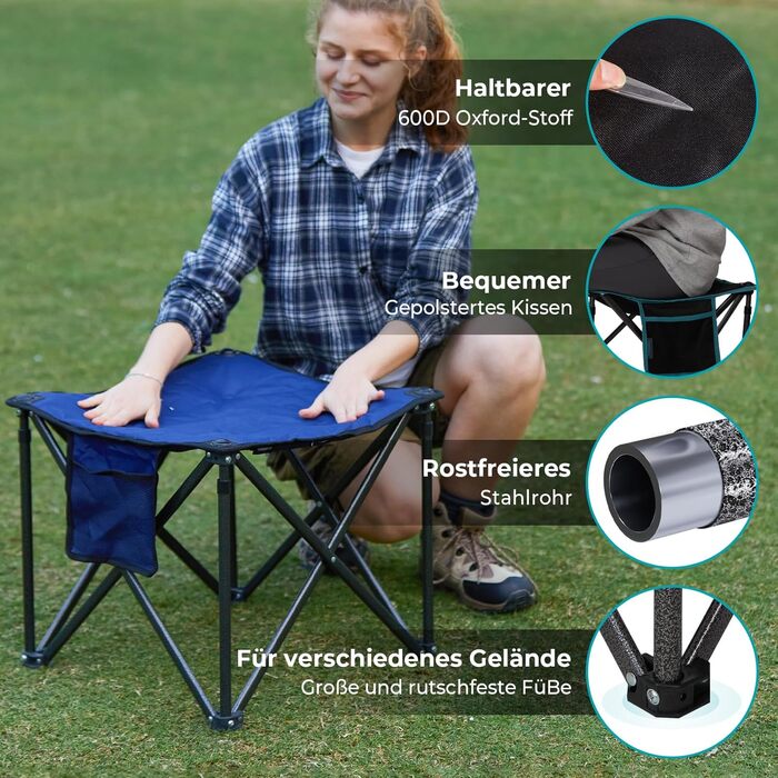 Складаний кемпінговий стілець FUNDANGO, вантажопідйомність 180 кг, складний стілець 46 см, садовий стілець з сумкою для перенесення, складний пуф для ніг, вуличний стілець для кемпінгу, походів, риболовлі, рибальський стілець, чорний - комплект з 2 шт.