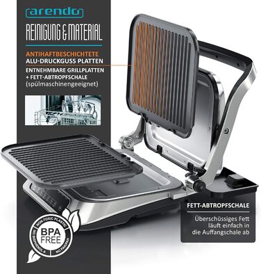 Контактний гриль Електричний гриль - Електричний настільний гриль - Бутербродниця - Мультигриль з цифровим управлінням 1900 Вт - 7 програм - Легко чиститься завдяки знімним пластинам - Нержавіюча сталь 1900 Вт B Срібло