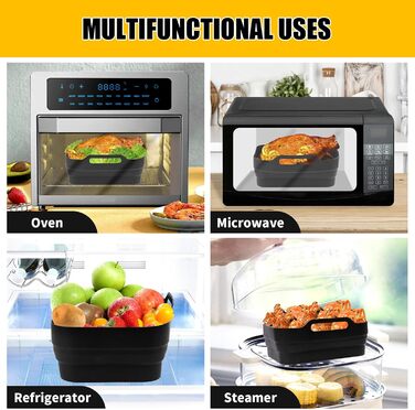 Аксесуари для фритюрниці з силіконовою формою 8 шт. , багаторазові складні аксесуари для фритюрниці Силіконова вставка, силіконова каструля для фритюрниці для AF400EU, мікрохвильова піч, духовка (чорна)