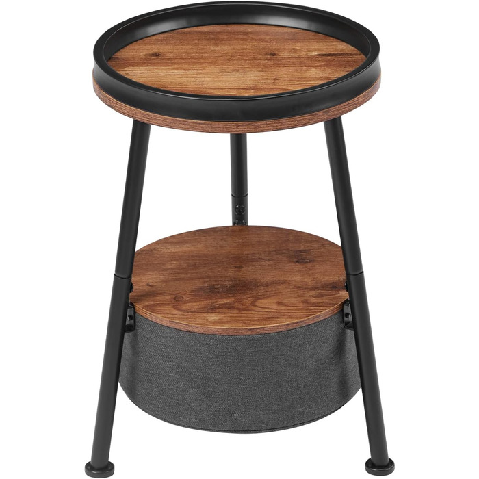 Невеликий круглий журнальний столик із сумкою для зберігання, двоярусний журнальний столик із кошиком для зберігання, кругла тумбочка для використання в приміщенні/на вулиці (коричневий чорний)