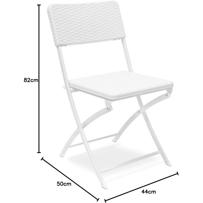 Стілець складний Relaxdays BASTIAN, Складний садовий стілець HBT 82 x 44 x 50 см, балконний стілець, Ротанг Look, білий (В упаковці ука) Білий
