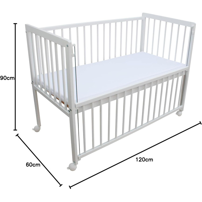 Дитяче ліжко/приліжко/колиска Micoland 3-в-1 120x60 см з матрацом білого кольору