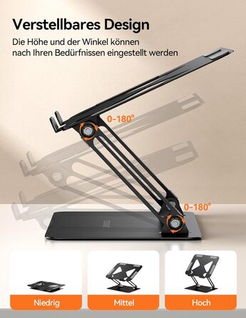 Стійка для ноутбука TECKNET, складана, ергономічна, металева підставка для ноутбука, сумісна з моделями 10-17,3 дюймів, чорна