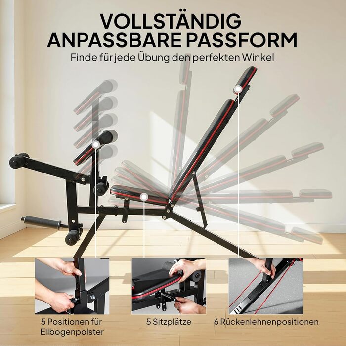 Регульована силова лава до 300 кг, тренувальна лава 3-в-1 з колесами, розгинач ніг, накладка на згинання рук, довгий підголівник, похила лава з еспандерами, фітнес-лава для домашнього спортзалу