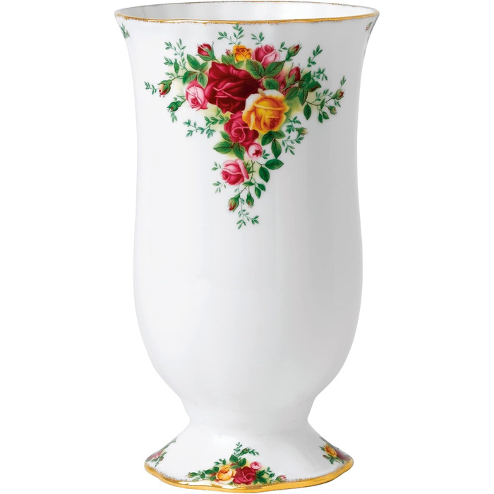 Подарункова ваза Royal Albert Old Country Roses Vase - Вінтажна ваза з тонкого кістяного фарфору - середнього розміру - квітковий візерунок, 22 см, біла Велика ваза