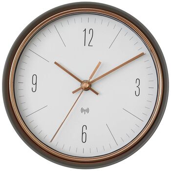 Радіокерований настінний годинник TFA Dostmann Design (60.3547.10), металева рама, сірий, стрілки мідного кольору, аналоговий, 22,3 x 7 см
