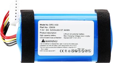 Підходить для аудіосистеми Sony SRS-X30 Bluetooth, акумулятор SRS-XB3, акумулятор SRS-XB3 ємністю 5200 мАг / 37,44 Втгод