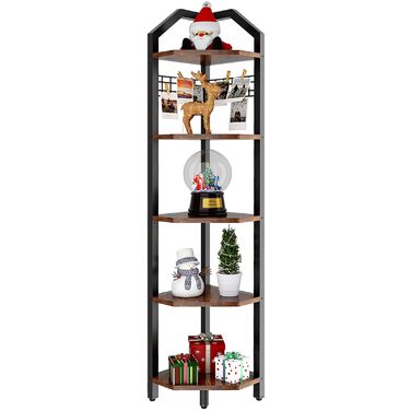 Кутова полиця YMYNY, книжкова полиця з 5 полицями, дротяна сітка, 28x28x180 см, полиця-драбина, полиця для рослин для вітальні, спальні, кухні, балкону, промисловий дизайн, вінтажна HBR006H