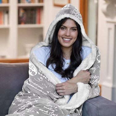 Подарунки для найкращих друзів, товста ковдра-обіймачка з рукавами - подарунок для дівчини, подарунок на день народження для дівчини, подарунок на день народження для жінки, мами, дівчини, сестри, дружини, бабусі, сірий, 120*185 см