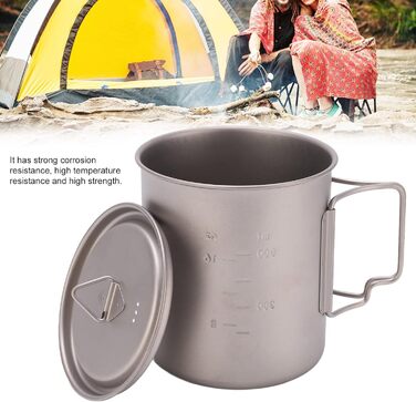 Титанова кружка FOUF, 750 мл, настінна ізольована кружка для кемпінгу, кемпінгова кружка зі складними ручками та кришкою, дизайн з нержавіючої сталі, портативна титанова кемпінгова каструля для кемпінгу, піших прогулянок та походів на природі