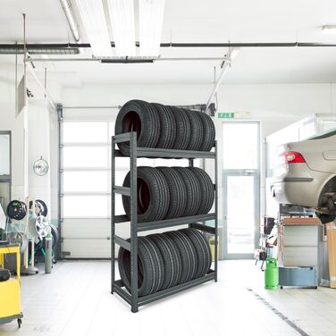 Стійка для шин - вантажопідйомність 450 кг - ВxШxГ 177 x 120 x 50 см - Міцна стійка до 18 шин - Графітово-сірий колір - Зроблено в ЄС - Міцна стійка для дисків для гаража, підвалу, складу та майстерні