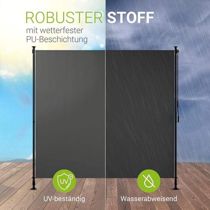 Вертикальний тент Juskys Barbados 200x310 см - Всепогодний ширма для балкону - Розсувний бічний тент без свердління для саду та балкону - Сірий 200 x 310 см