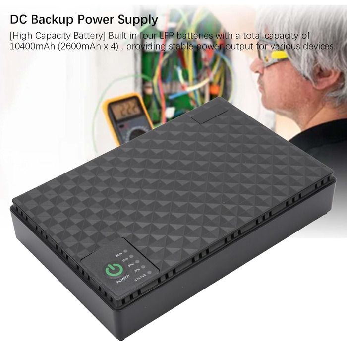 Джерело безперебійного живлення (UPS) з акумулятором 10400 мАг, USB 5В DC 5В/9В/12В, PoE 15В/24В, потужністю до 18Вт (Європейська вилка 85-265В)