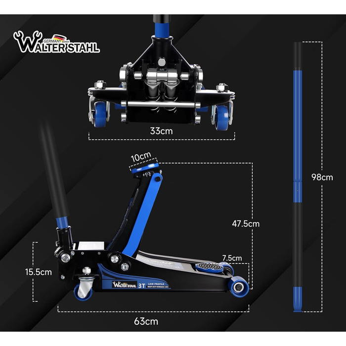 Домкрат, Німецький домкрат управління Walter Stahl 3T гідравлічний, плоска висота підйому 75-460 мм, гідравлічний домкрат, домкрат, роликовий домкрат на 360