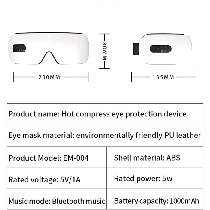 Масажер для очей Juwaacoo Вібраційний масаж Гарячий компрес Bluetooth Музика Захист очей знімає втому Світлодіодний дисплей (A)