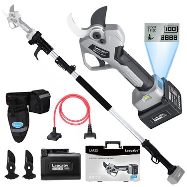 Професійні електричні садові ножиці Laecabv, 42 мм, з 2 літієвими акумуляторами 25 В/4,0 Аг, РК-дисплей, прогресивне різання, ножиці для оливок, виноградників (LA42SGYBK)