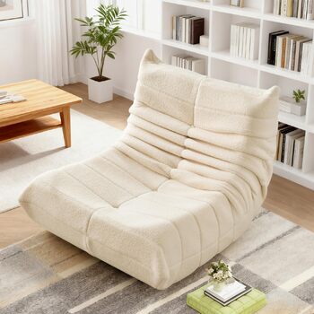 Диван-мішок okwish, підлогове крісло зі спинкою, зручне крісло для читання XXL, лінивий диван, крісло-мішок для спальні та вітальні, крісло-реклайнер бежевого кольору, плюшевий мишка